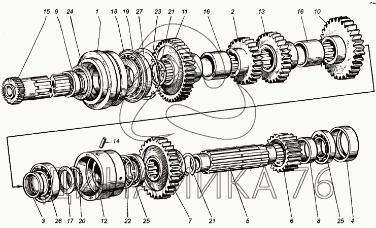 Трансмиссия самоходного шасси СШ-2540 (Т-16МГ, Т-16)